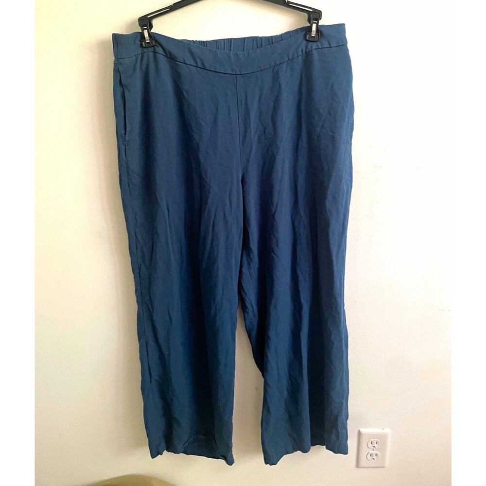 Men’s Blue Viscose Woven Pants Solid Elastic Waist Machine Washable XL 36W
